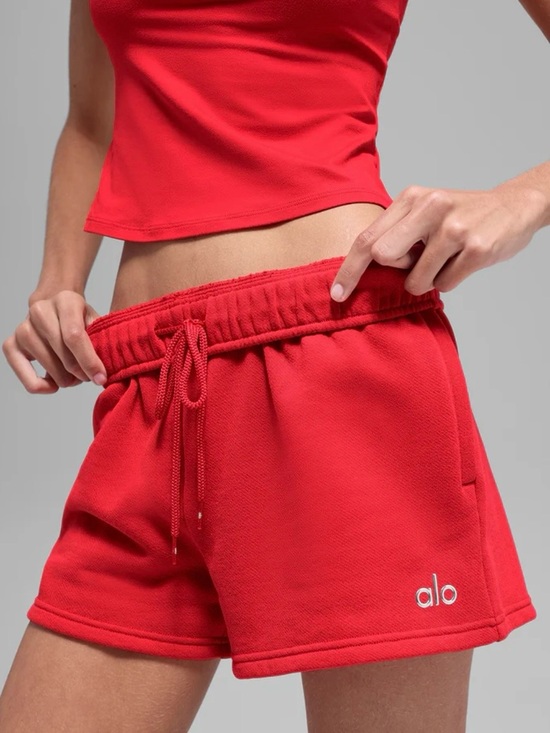 ALO Yoga Pants - ALO Yoga Accolade NWT Relax Fit Bright Red Fleece Shorts Size L